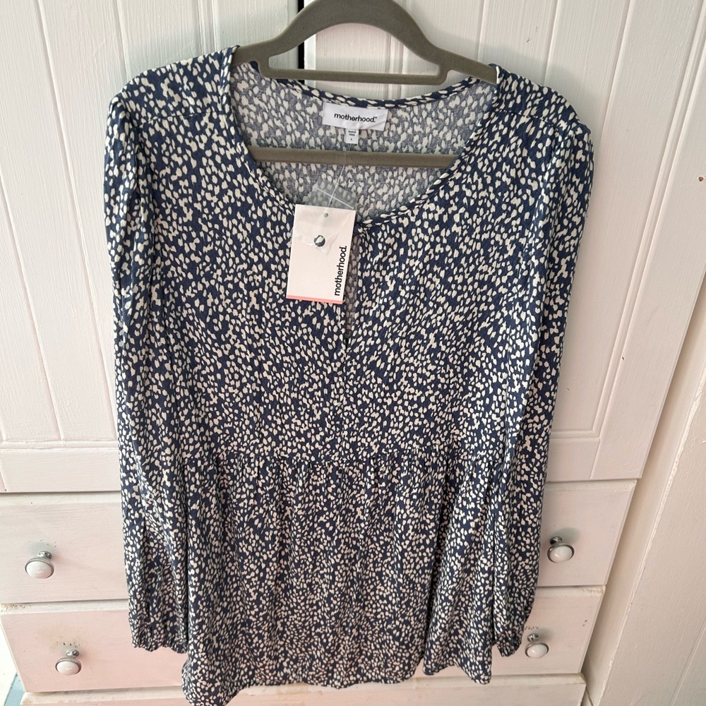 Motherhood Navy Blue and White Printed Maternity Blouse